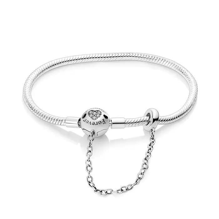 Bracelet de sécurité de luxe en argent sterling 925 compatible breloques perles bijoux fin occasions spéciales femmes