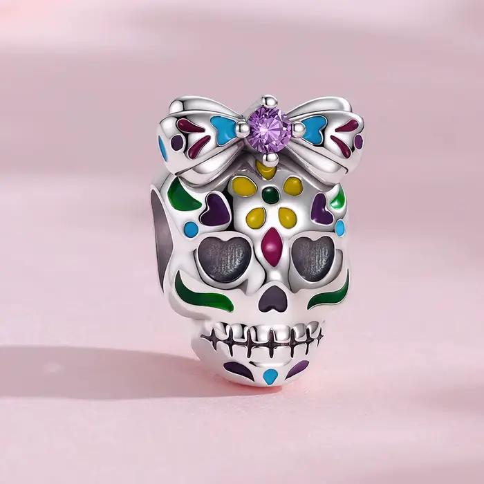Nouveau pendentif en argent sterling 925 avec nœud papillon et perles en forme de crâne pour la fabrication de bijoux, bracelet classique, cadeau DIY pour femmes, Halloween