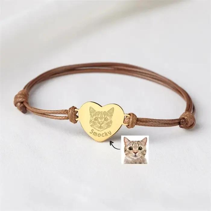 Bracelet personnalisé avec portrait d'animal de compagnie pour femmes, photo de chien personnalisée, acier inoxydable, réglable, cadeau pour propriétaire d'animal de compagnie, bijoux à la mode pour femmes