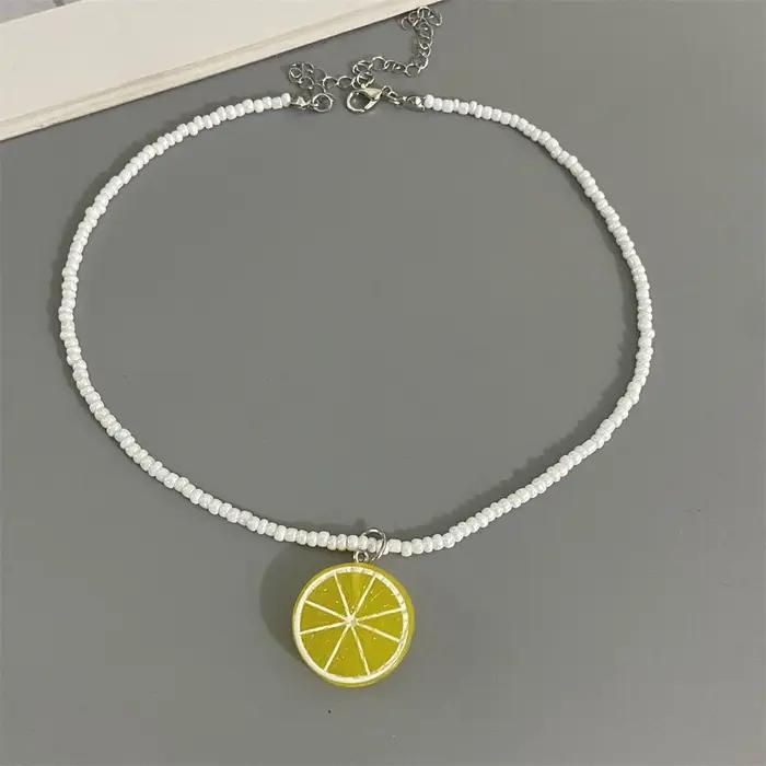 Collier Pendentif Fruits Variés Bohème Perles de Riz Cadeau pour Femme Filles Occasions Spéciales