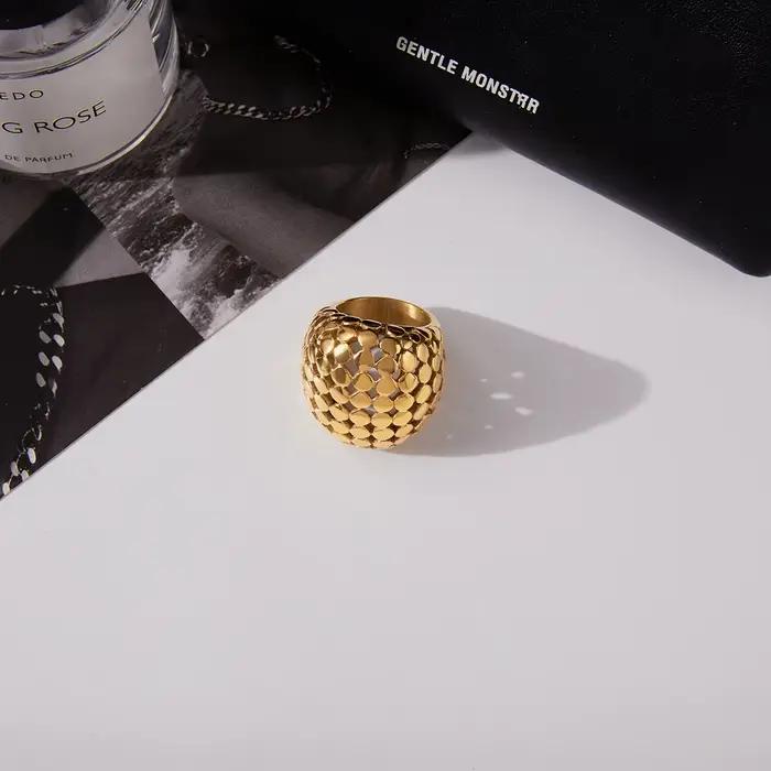 Bague creuse en maille d'acier inoxydable Ars pour femme, plaquée or 18 carats, large, minimaliste, anti-ternissement, pour usage quotidien