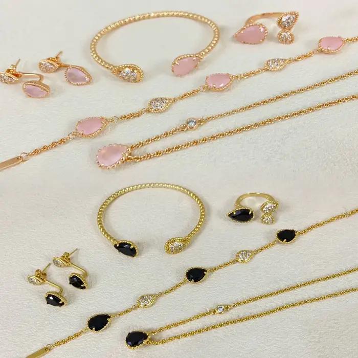 Parure de bijoux Goutte d'eau en Argent 925 plaqué Or/Or Rose pour Femme : Collier
