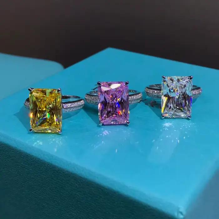 WUIHA – bague Cocktail Vintage en argent Sterling 925, 6 CT, coupe radiante, saphir de laboratoire, citrine, diamant à haute teneur en carbone, bijoux fins