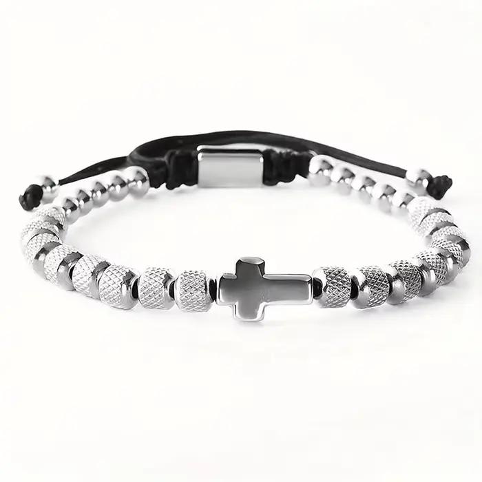 Bracelet porte-bonheur en acier inoxydable, perles faites à la main, pour hommes et femmes, chaîne d