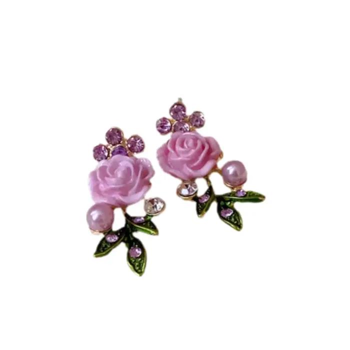 Collier luxueux en strass avec fleur de rose, collier ras-du-cou délicat, bracelet fleur, chaîne de