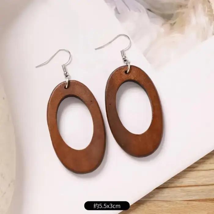 Boucles d'oreilles en bois classiques pour les femmes géométriques longues parfaites pour ajouter une touche vintage aux P9yf