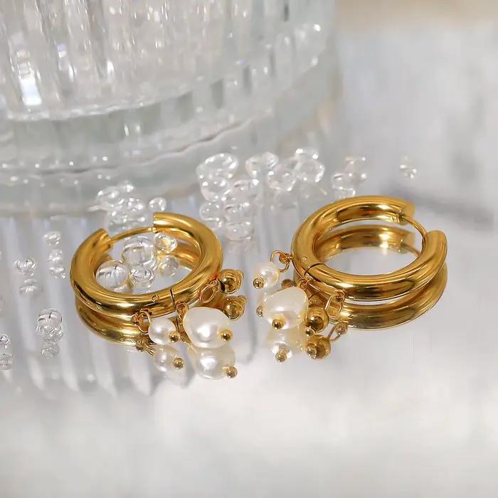 YACHAN Baroque Pearl acier inoxydable Hoop boucles d'oreilles pour femmes chic huggie boucles d'oreilles 18k plaqué or jaune bijoux