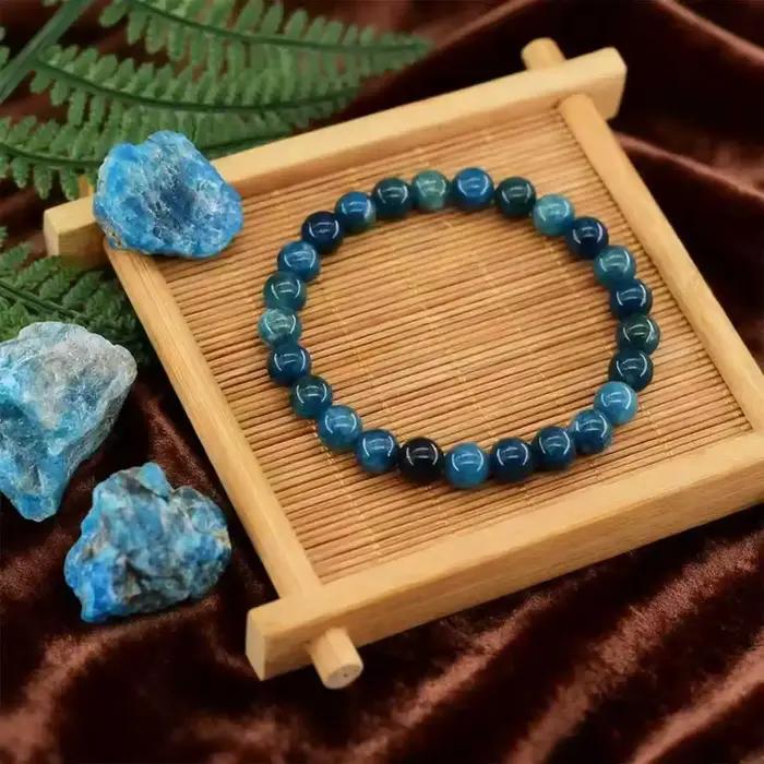 Bracelet de perles d'apatite bleue avec concept Reiki pour hommes et femmes