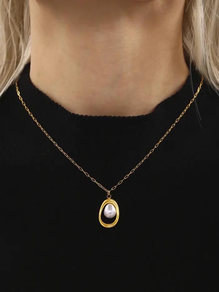 Collier chaîne à maillons pour femme en acier inoxydable avec pendentif creux, plaqué or 18 carats,