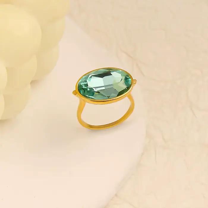 Bagues chevalière en pierre ovale bleue, bagues en acier inoxydable pour femmes, bijoux minimalistes délicats en acier inoxydable, bijoux non ternissants
