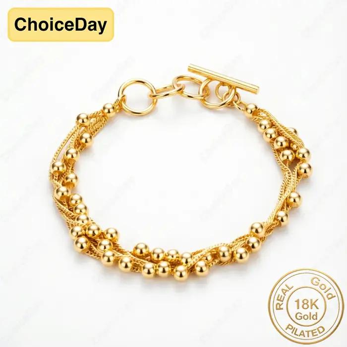 Bracelet perlé brillant plaqué or 18 carats pour femme - Cadeau élégant, accessoires de bijoux pour