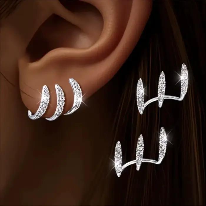 Boucles d'oreilles élégantes à trois griffes en strass pour femmes