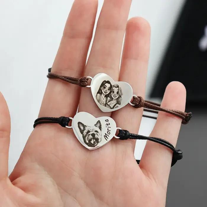 Bracelet personnalisé avec portrait d'animal de compagnie pour femmes, photo de chien personnalisée, acier inoxydable, réglable, cadeau pour propriétaire d'animal de compagnie, bijoux à la mode pour femmes