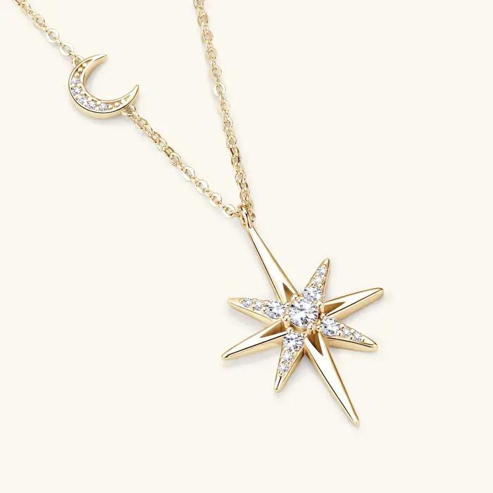 Collier en argent 100% Moissonite pour femmes, plaqué or 18 carats, étoile et lune, chaîne ras du cou, bijoux fins, cadeaux, occasions spéciales