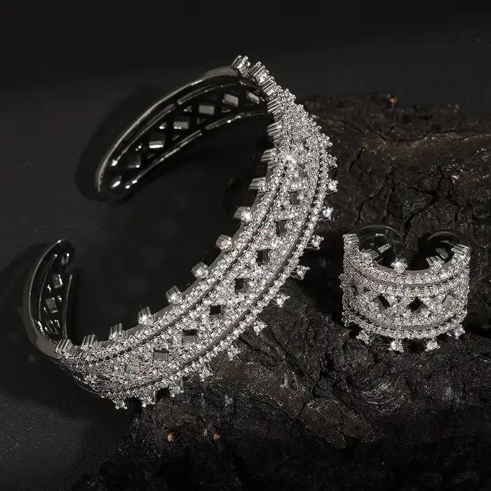 ZAKOL luxe brillant AAA Zircon Bracelet bague ensemble pour les femmes réglable ouvert Bracelet ensembles de bijoux de mariage accessoires de fête