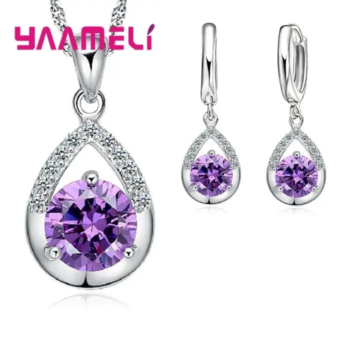 Ensembles de bijoux de mariée en argent Sterling 925 Style romantique goutte d'eau cristal autrichien femmes collier de fiançailles boucles d'oreilles