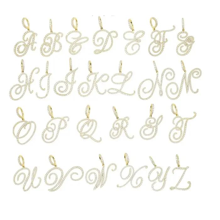 Collier pendentif avec 26 lettres initiales cursives, Micro pavé 5A, zircone cubique, bijoux avec no