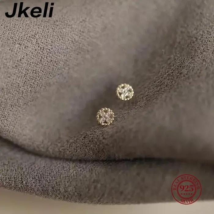 Jkeli Mini boucles d'oreilles en argent Sterling S925 plaqué or 14 carats bord de haricot croix fleur ornée disque rond bijoux de mode