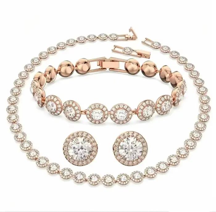 Ensemble de collier, bracelet et boucles d'oreilles en zircon classique de haute qualité, argent S925, cadeau, fête, couple, anniversaire
