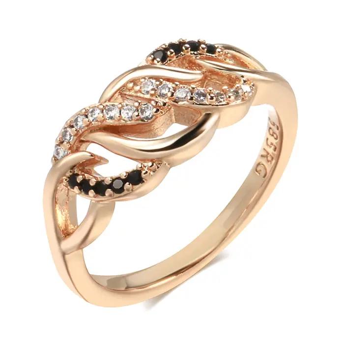 Bague en or rose 585 avec zircon noir naturel vintage pour mariage et occasions spéciales pour femmes