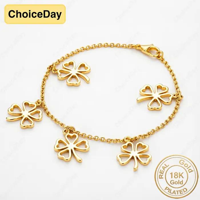 Bracelet en or plaqué 18 carats exquis ajouré trèfle à quatre feuilles pour femme, charmant accessoi