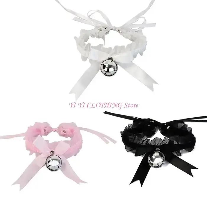 N5KF – collier en dentelle à nœud papillon avec cloche pour femmes filles