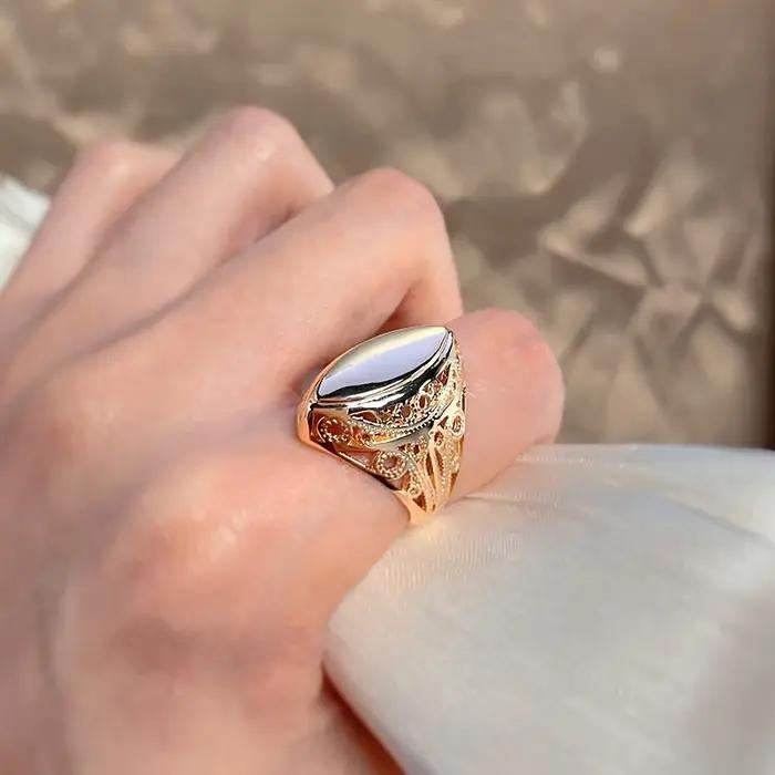 Kinel nouveau Design 585 or Rose brillant anneaux cadeau de noël mode losange fleur creuse femmes bijoux ethnique bague de mariage