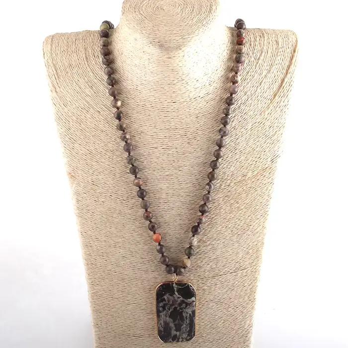 RH – collier avec pendentif en pierres naturelles, Long, Semi-précieux, rectangulaire, bijoux à la mode