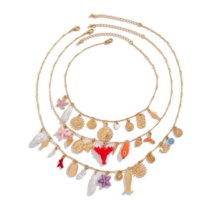 PuRui – collier bohème en perles d'imitation réglables, couleur or, pour femmes, style plage et océa