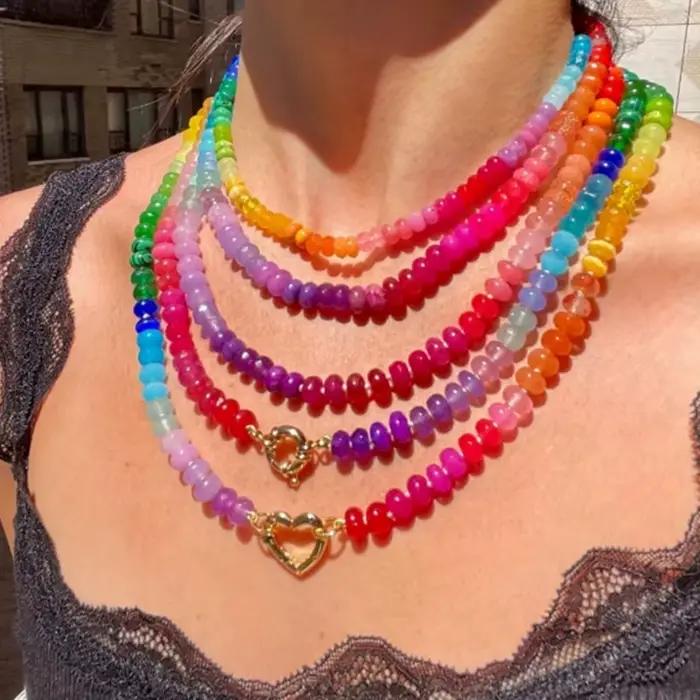 Collier à nœud coloré en pierre naturelle de 8mm pour femmes, bijoux à la mode, Cool Girl, breloque bohème, cadeau 2025