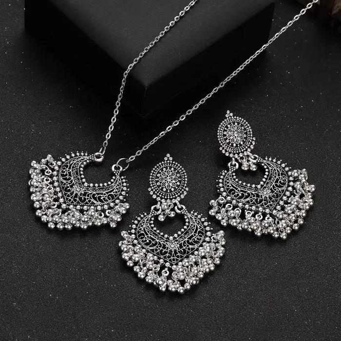 Ensemble de bijoux vintage rétro indiens perles rondes boucles doreilles pompons collier pour femmes occasions spéciales mariage anniversaire cadeau fête quotidienne