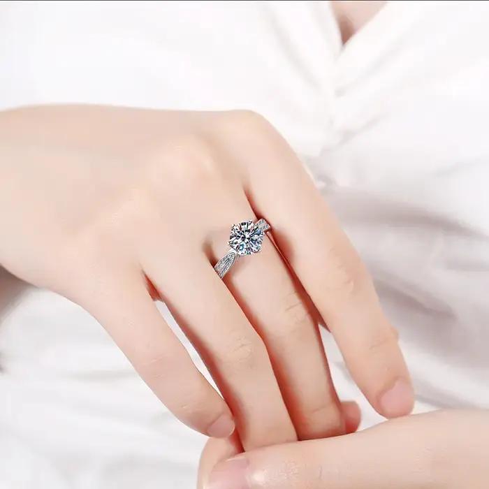 1ct rond plaqué or blanc 18K 100% 925 argent Moissanite bague diamant Test réussi bijoux femme fille cadeau