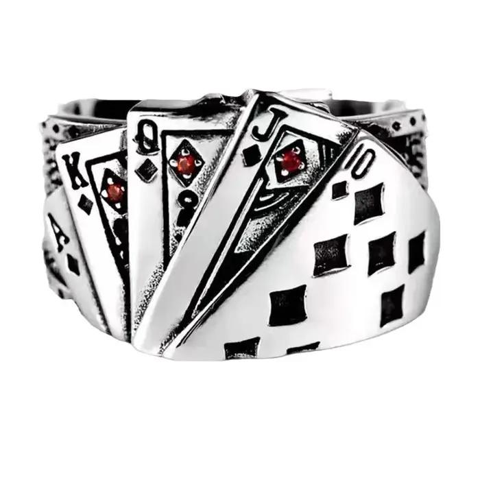 Bague de poker rétro Royal Flush pour hommes punk gothique rock hip hop annelé ouvert bijou de créateur unisexe artisanal occasion party