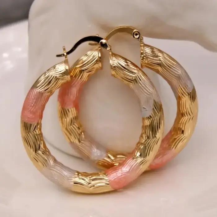 Boucles d'oreilles créoles dorées en alliage de Style bohème