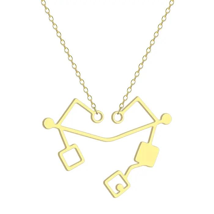 Kinitial-Collier Coeur d'Etheria en Acier Inoxydable