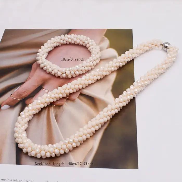 Ensemble collier et Bracelet de perles tissées à la mode, Bracelets élastiques faits à la main, coll