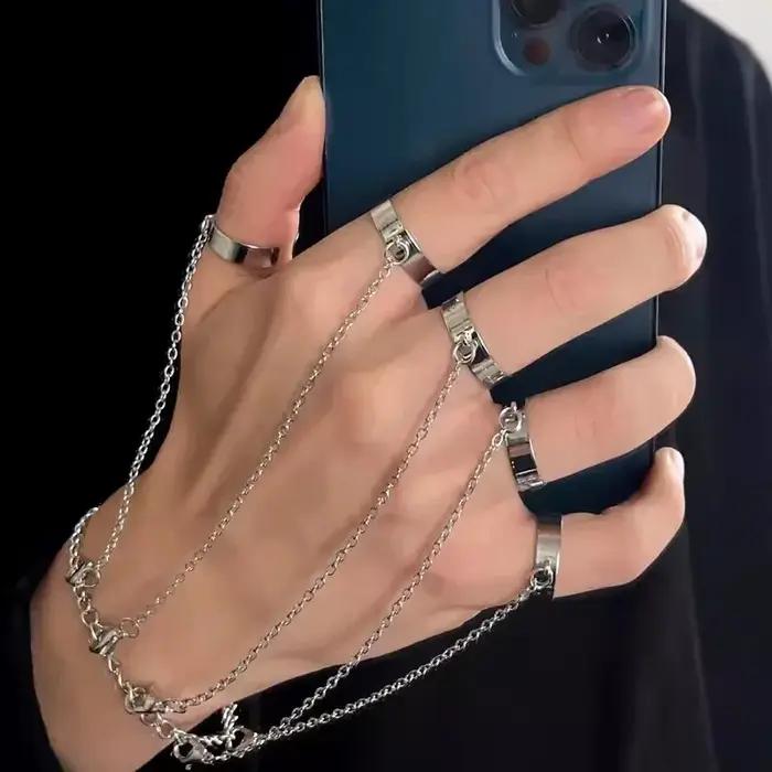 Ensemble de bagues-bracelets connectées créatives style punk, géométriques, détachables, tendance et