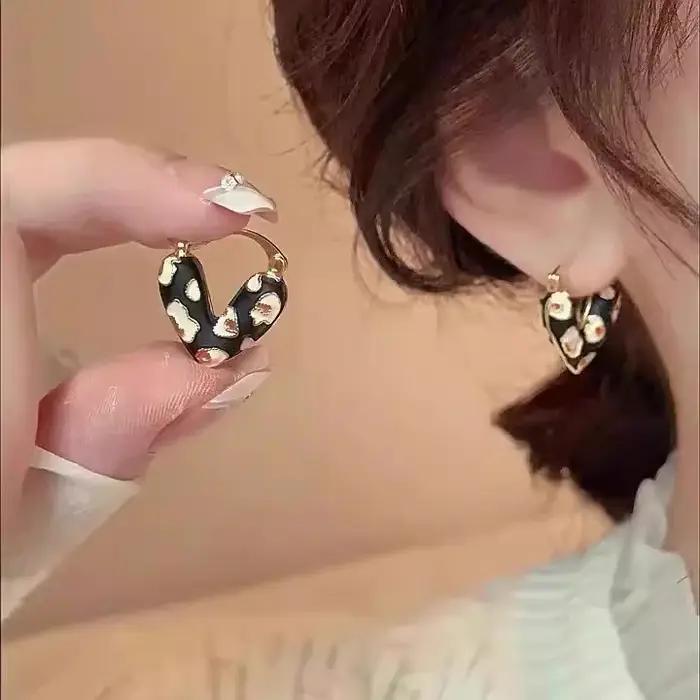 Boucles d'oreilles romantiques en émail coloré pour femmes, cerceau en forme de cœur d'amour, goutte d'huile, rétro géométrique, mignon, accessoires de bijoux