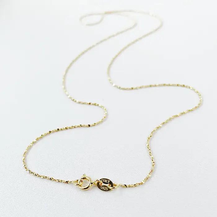 1mm mince 925 en argent Sterling couleur or ciel étoile lien chaîne Collier pour femmes filles bijou