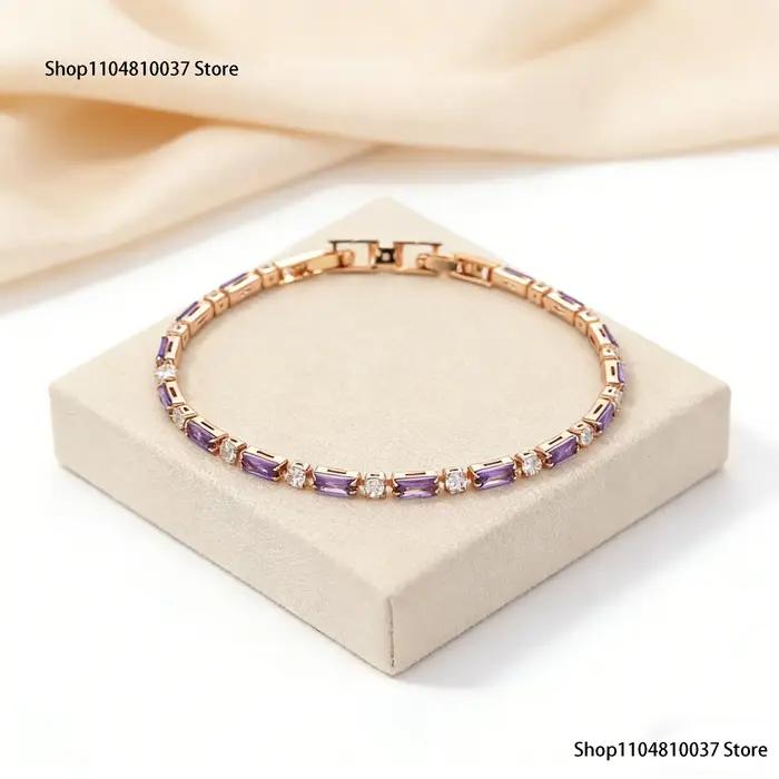 Bracelet en argent sterling 925 de luxe abordable avec cristaux violets et pierres précieuses