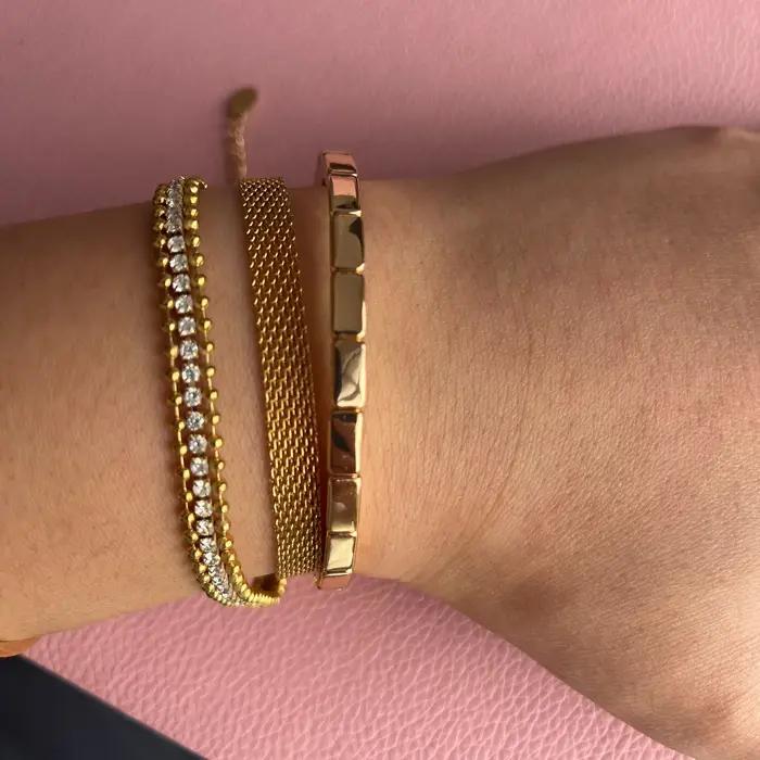 ZMZY Bracelet de Tennis en maille européenne pour femmes mode plaqué or chaîne en acier inoxydable bijoux