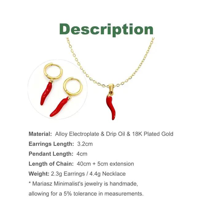 Mignon rouge chaud Chili charme boucles d'oreilles délicat couleur or Mini cerceaux avec goutte huile plante