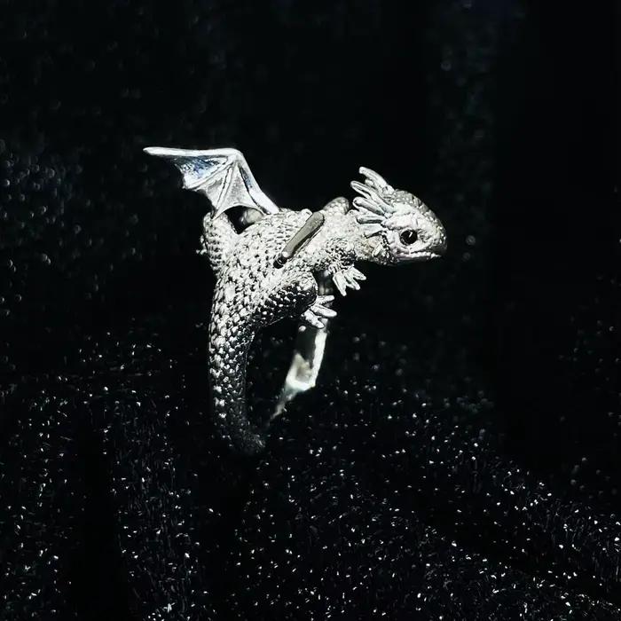 Bagues d'ouverture Vintage Dragon foncé pour hommes et femmes, Animal mignon, couleur argent, métal Punk, mode, bijoux de fête