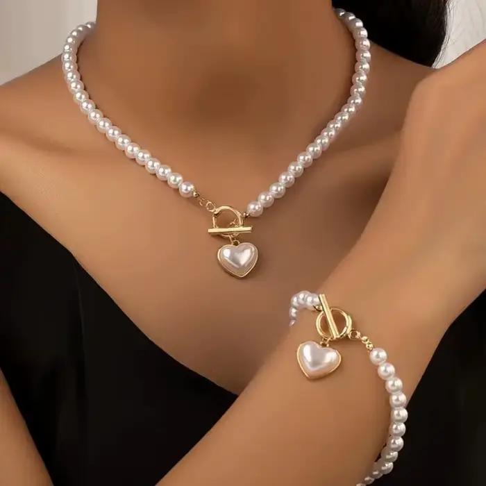 Ensemble de bijoux aux formes de coeurs en plastique doré pour femmes, mariage, banquets, fêtes, festivals, cadeaux