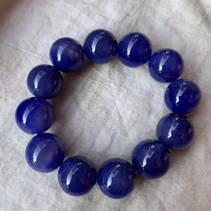 Bracelet de perles rondes en agate bleue de mer naturelle bracelet bleu foncé bijoux pour hommes et femmes élégants occasions générales