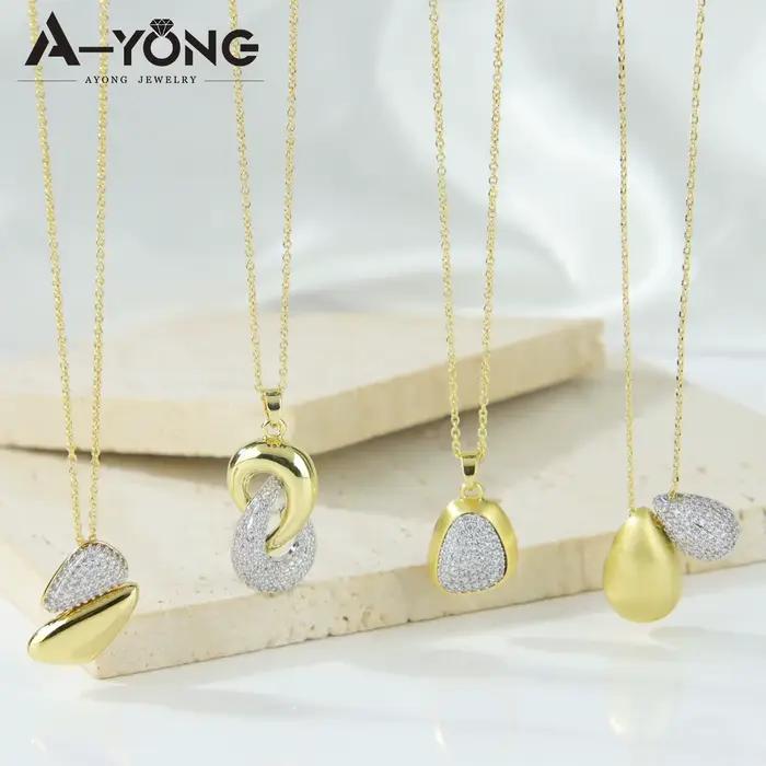 Parure de bijoux en zircone de style italien, couleur or 14 carats, collier et boucles d'oreilles esthétiques pour femme, bijoux de déclaration pour soirée