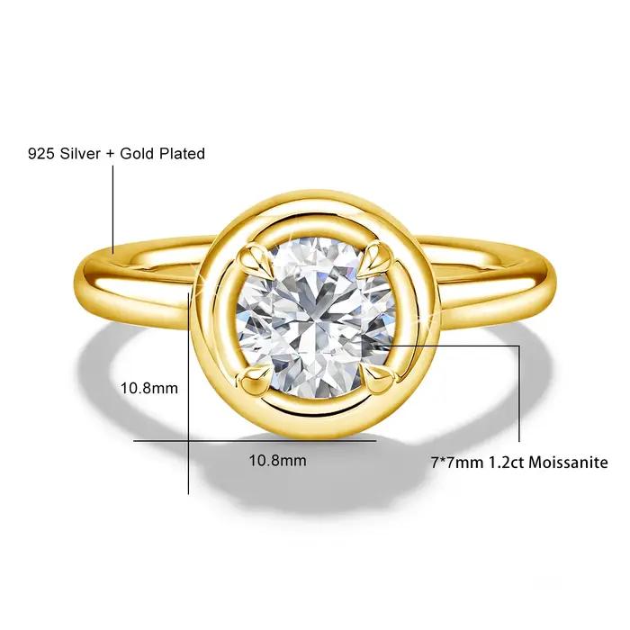 Bague solitaire ronde en Moissonite en argent Sterling 925 pour occasions spéciales bijou fin cadeau d'anniversaire pour femme alliance de mariage engagement romantique