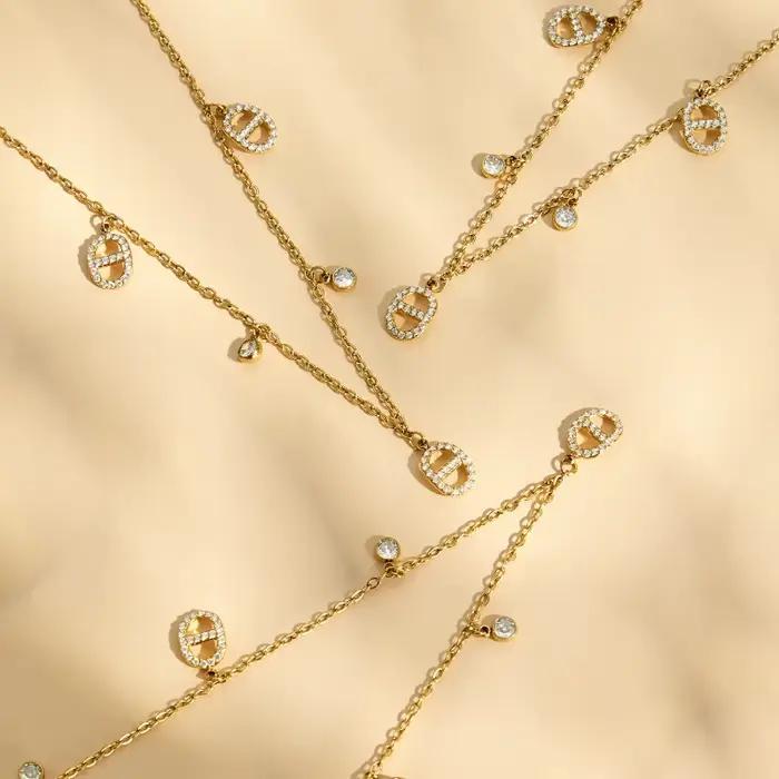 Bracelet à breloques en forme de grains de café plaqué or 18 carats avec zircon pour femmes, chaîne en acier inoxydable, bracelets délicats empilables