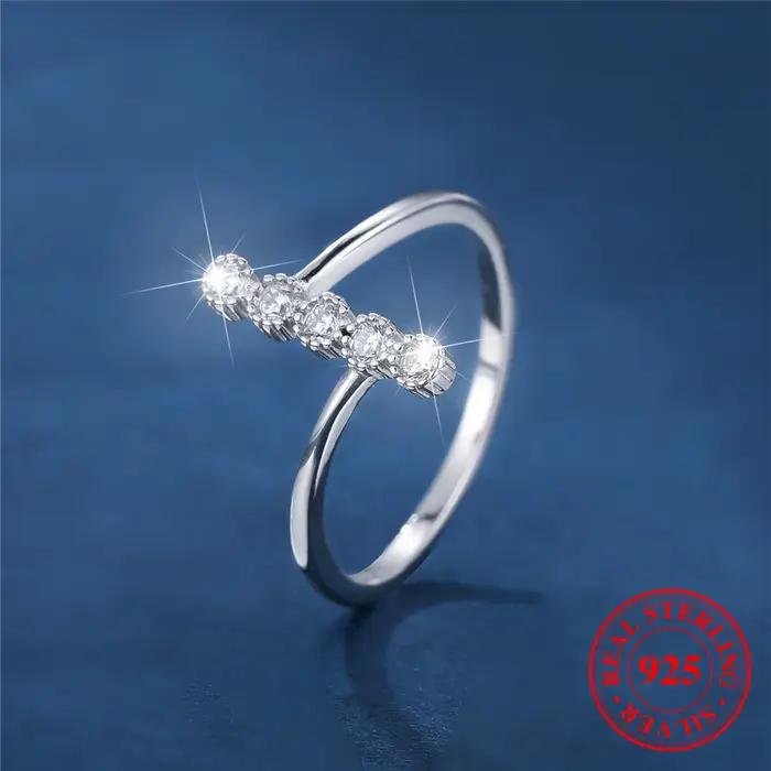 Bague de fiançailles ronde en argent regardé 925 véritable pour femme
