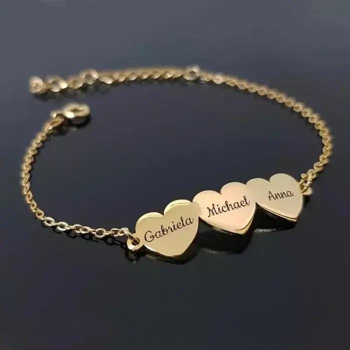 Personnaliser nom coeurs femmes Bracelet en acier inoxydable